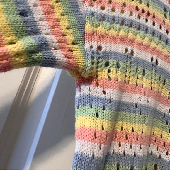 Elliott Lauren Multicolor Open Knit Crewneck Sweater Women’s Size XS Pastel EUC - Picture 8 of 15